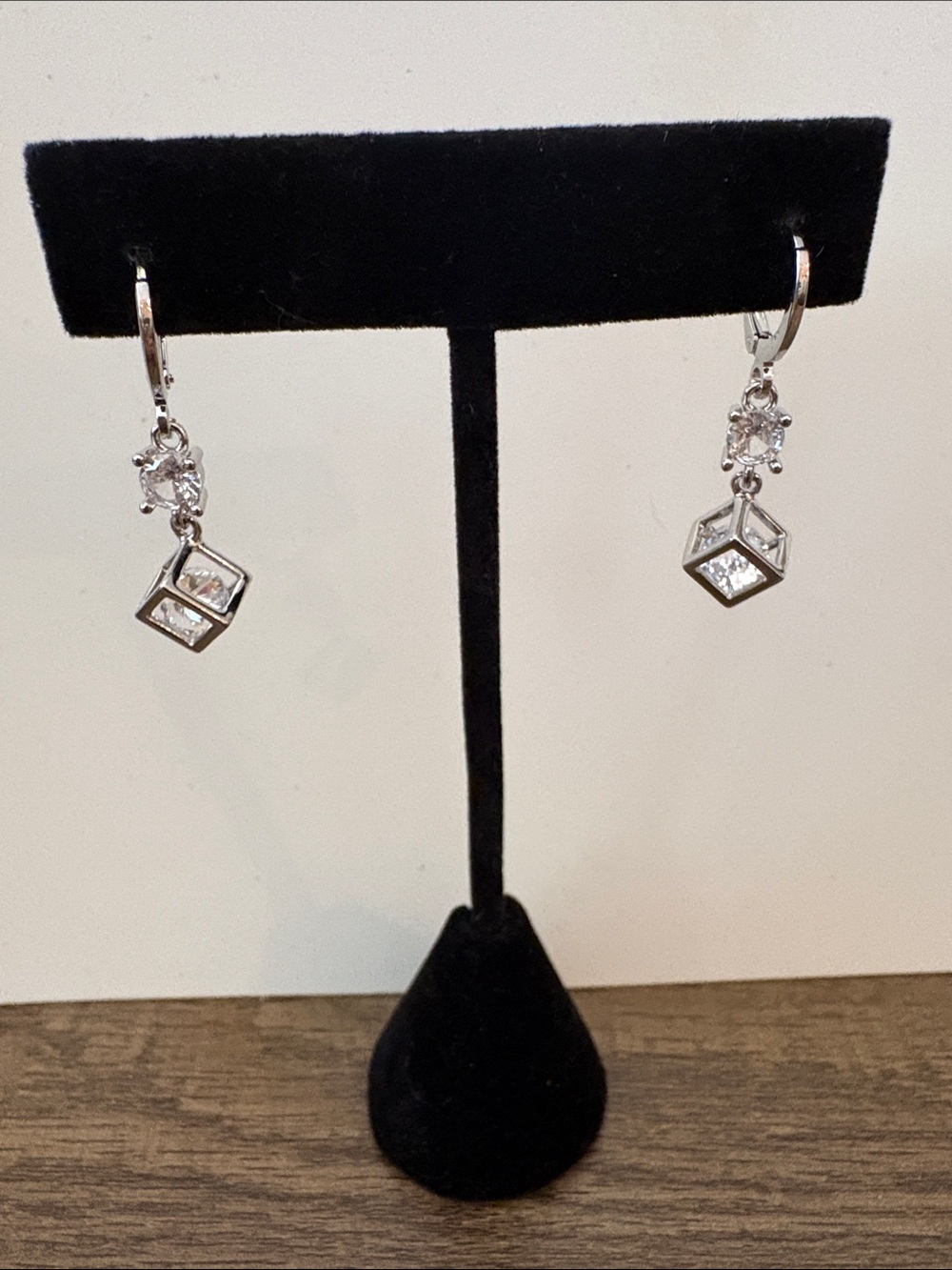 Pretty Bird Silver Cubic Drop Earrings - White
